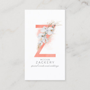Carte De Visite Lettre Z Monogramme Orchidées blanches et graminée