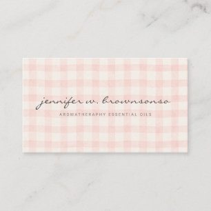 Carte De Visite Lettres de script rose beige Carreaux Gingham