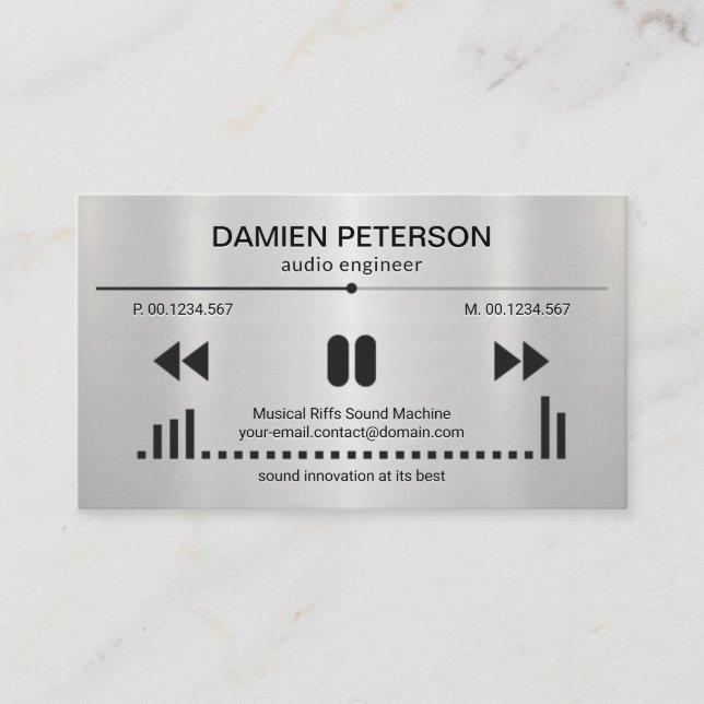 Carte De Visite Lettres d'Emboss d'affichage audio Silver Foil DJ (Devant)