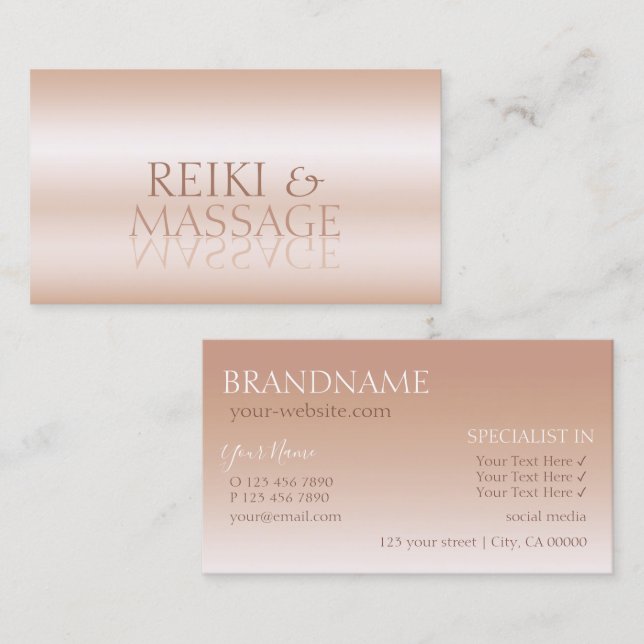 Carte De Visite Lettres Rose Gold Chic Mirror Professionnel (Devant / Derrière)