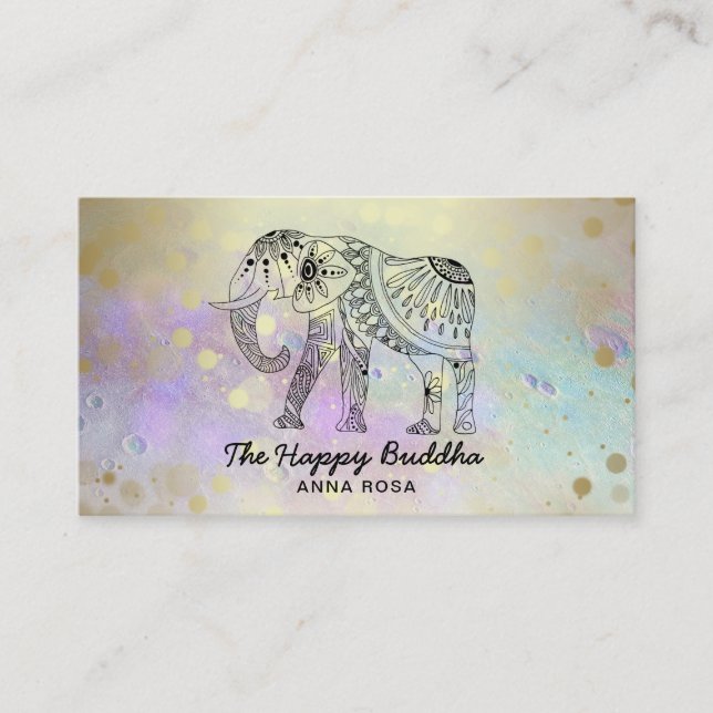 Carte De Visite *~* Levé à la main Elephant Lunar Bouddha Or (Devant)