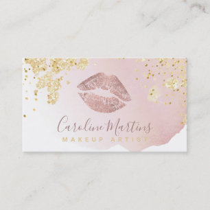 Carte De Visite Lèvres en or rose couleur d'aquarelle et parties s