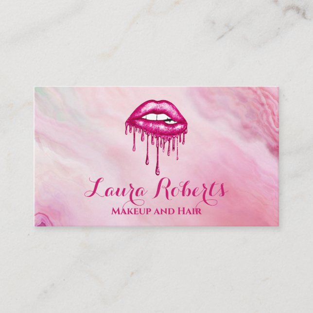 Carte De Visite Lèvres glamées à Parties scintillant rose glamour (Devant)