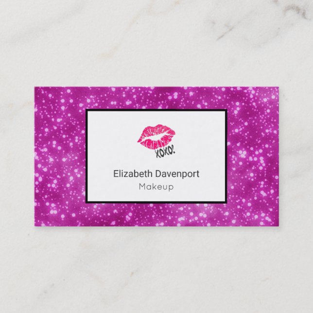 Carte De Visite Lèvres Kissy Rose sur Faux Parties scintillant Ros (Devant)