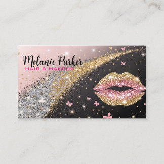 Carte De Visite Lèvres Pailletées Or Glam et Rose