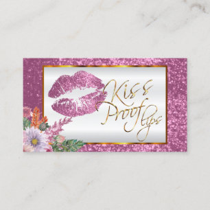 Carte De Visite Lèvres roses florales de preuve de baiser de