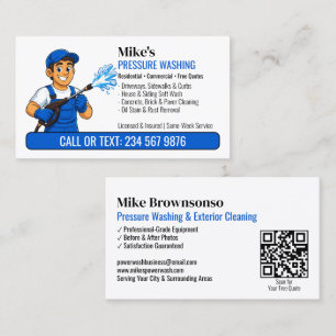 Carte De Visite L'homme au nettoyeur haute pression en bleu QR Lav