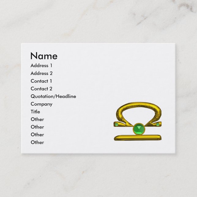 Carte De Visite LIBRA ZODIAC JEWEL, Émeraude verte et or, Blanc (Devant)