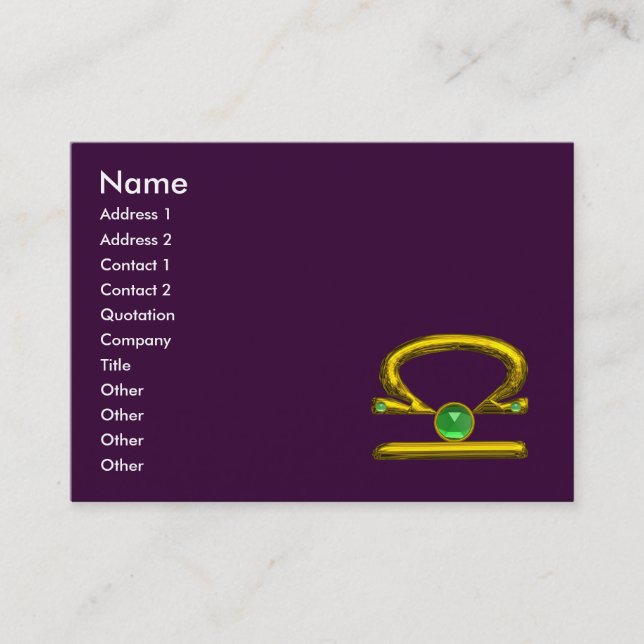 Carte De Visite LIBRA ZODIAC JEWEL vert Émeraude et or violet (Devant)