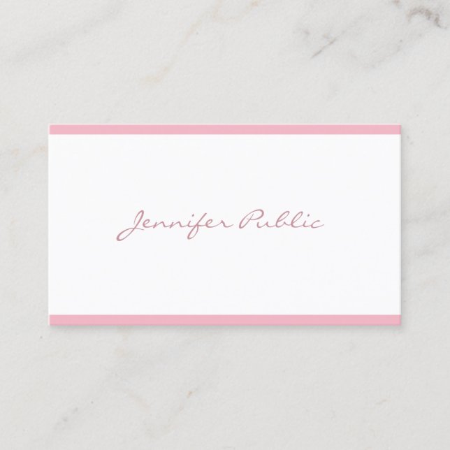 Carte De Visite Libre Script Élégant Rose Plaine Luxe Plutôt (Devant)