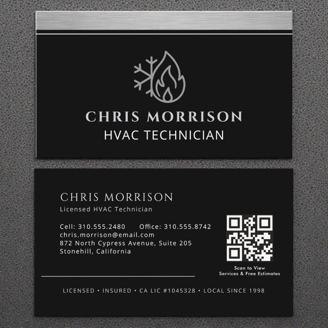 Carte De Visite Licensed HVAC Specialist QR Code  (Créateur téléchargé)