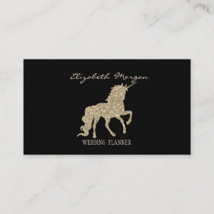 Carte De Visite Licorne Élégante Moderne Noir Paillettes Dorées