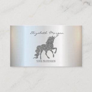 Carte De Visite Licorne Élégante Moderne Pailletée Argentée