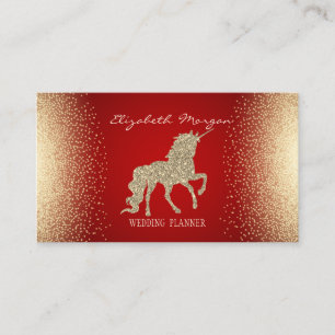 Carte De Visite Licorne Pailletée Rouge Or Élégante Moderne Confet
