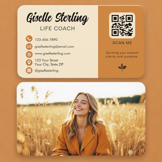 Carte De Visite Life Coach QR Code Photo (Créateur téléchargé)