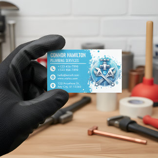 Carte De Visite Light Blue White Watercolor Plumbing Logo
