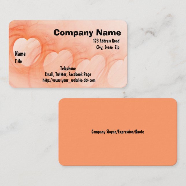Carte De Visite Ligne Abstraite Coeur Orange Silky (Devant / Derrière)