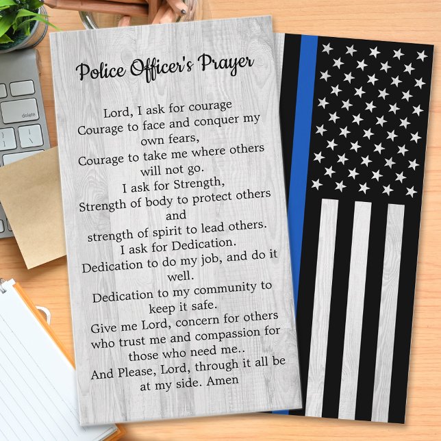 Carte De Visite Ligne Bleue Mince Drapeau Officier de police Prièr (Créateur téléchargé)