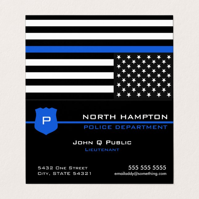 Carte De Visite Ligne Bleue Mince Indicateur américain Code QR (Extérieur déplié)