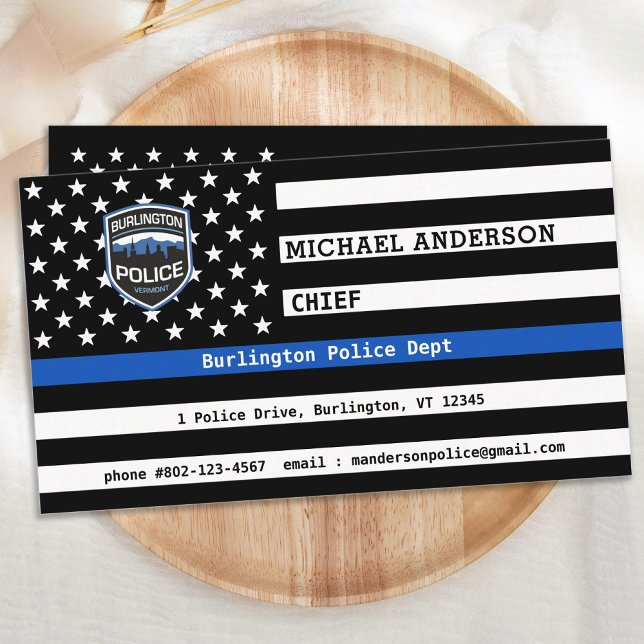 Carte De Visite Ligne Bleue Mince Logo Police Personnalisée (Créateur téléchargé)