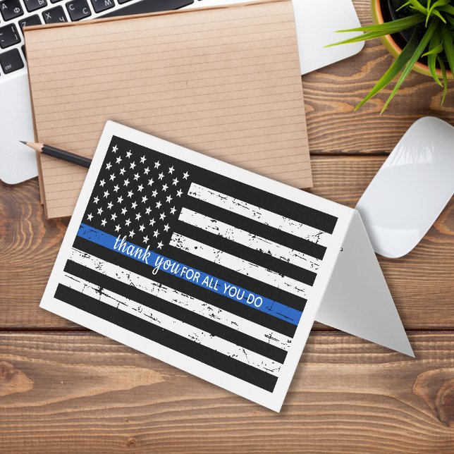 Carte De Visite Ligne Bleue mince Merci de police drapeau américai (Créateur téléchargé)