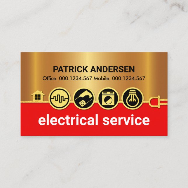 Carte De Visite Ligne d'alimentation d'icônes électriques Gold éto (Devant)