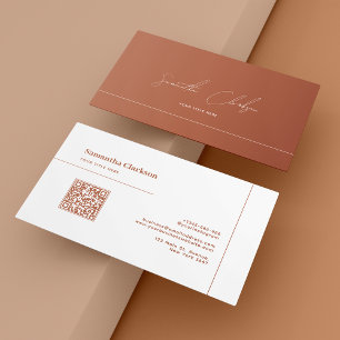 Carte De Visite Ligne et code QR minimaliste en terre cuite et scr