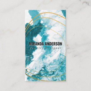 Carte De Visite Ligne Gold Foil Bleu Vert Artistique
