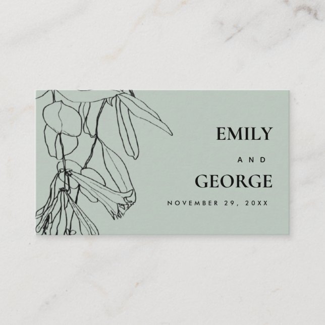 CARTE DE VISITE LIGNE GRIS MODERNE DESSIN MARIAGE FLORAL (Devant)