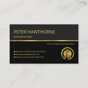 Carte De Visite Ligne professionnelle Retro Gold, service Butler