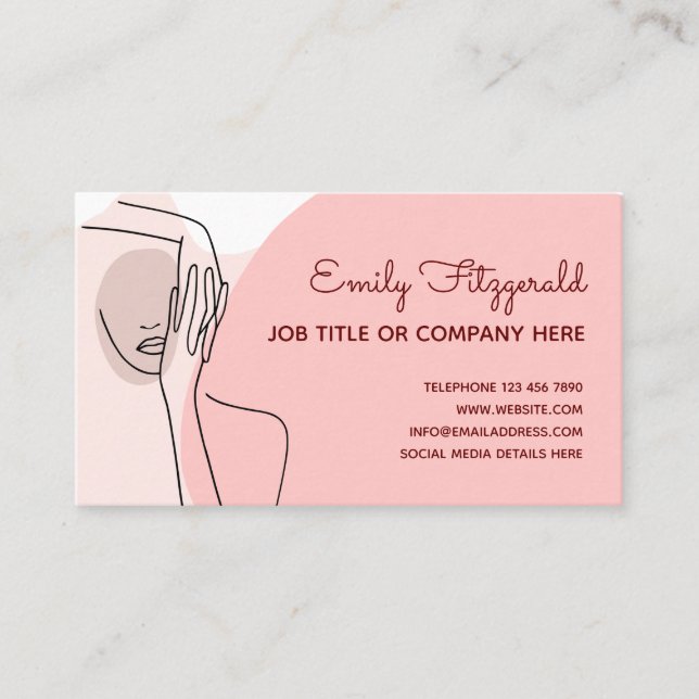 Carte De Visite Ligne simple Dessin Femme Bras Mains Rose Blanc (Devant)
