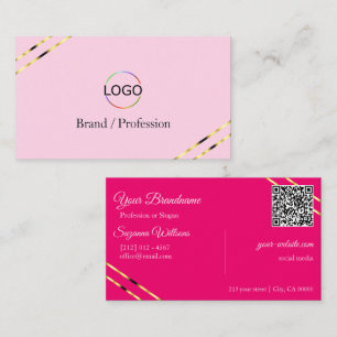 Carte De Visite Lignes dorées roses clair et chaudes avec code QR
