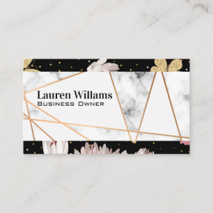 Carte De Visite Lignes Rose Gold   Marbre   Papillon Floral