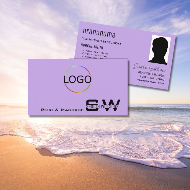 Carte De Visite Lilac avec logo Monogram et photo Lumière violet (Créateur téléchargé)