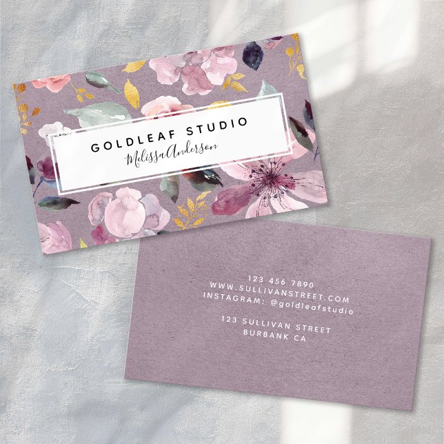 Carte De Visite Lilac Floral Gold Luxe Nail Salon (Créateur téléchargé)