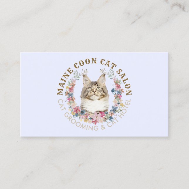 Carte De Visite Lilac Maine Coon Chat Grooming Salon Animaux Spas (Devant)