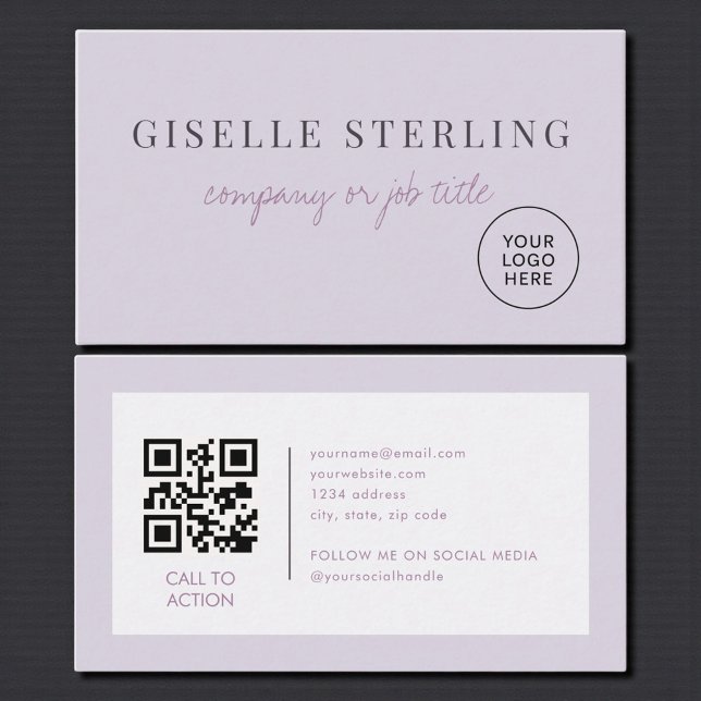 Carte De Visite Lilac Purple Minimalist Company Logo QR Code (Créateur téléchargé)