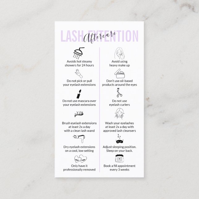 Carte De Visite Lilac Soft Purple Lash Extension (Dos)