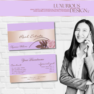 Carte De Visite Lilas avec Décor Doré Rosé et Fleur Magnifique