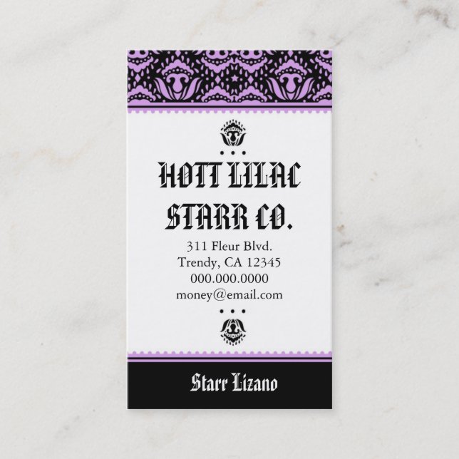 CARTE DE VISITE LILAS DE STARR DE *HOTT DE ROCKIN (Devant)