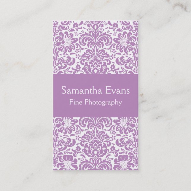 Carte de visite lilas et blanc de damassé (Devant)