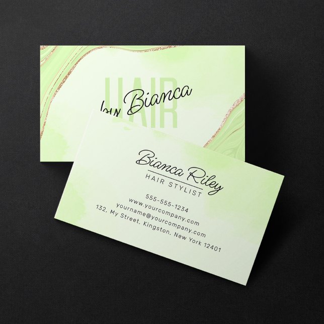 Carte De Visite Lime Green Gold Parties scintillant Agate Hair Sty (Créateur téléchargé)