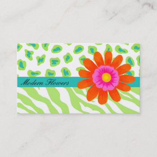 Carte De Visite Lime Green & Turquoise Turquoise Zebra & Cheetah