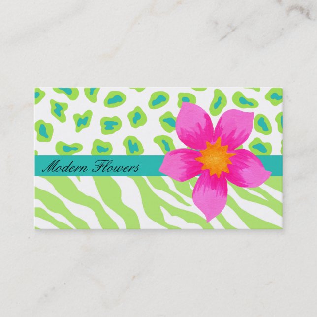 Carte De Visite Lime Green & Turquoise Turquoise Zebra & Cheetah (Devant)