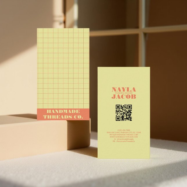 Carte De Visite Lime vert À damiers Motif QR Code (Créateur téléchargé)