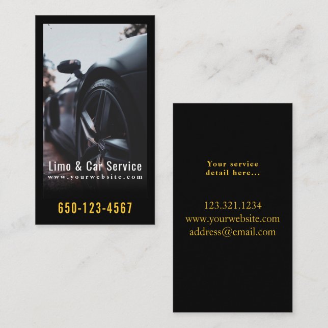 Carte De Visite Limo Service limousine minimal noir élégant (Devant / Derrière)