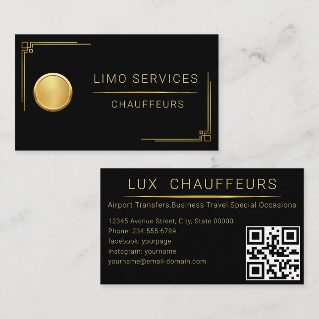 Carte De Visite Limousine de voiture de luxe et service de voiture (Devant / Derrière)