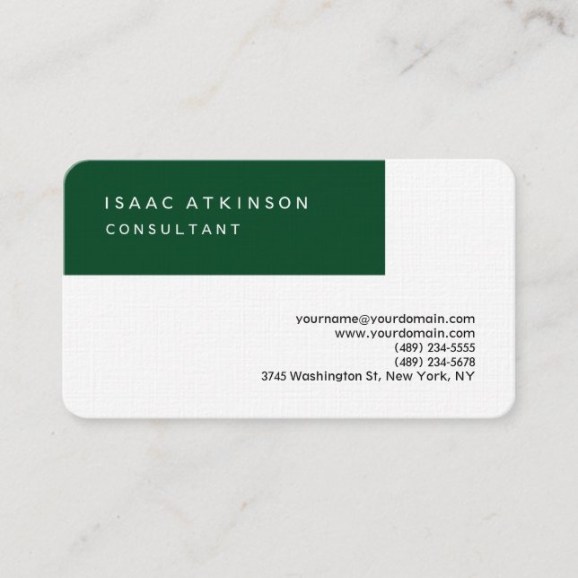 Carte De Visite Lin Arrondi Élégant Forest Green Professionnel (Devant)