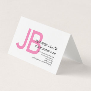 Carte De Visite Lin Gras Monogramme Rose Blanc Moderne Plain