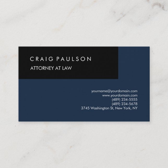 Carte De Visite Lin Marine Bleu Noir Élégant Plain Professionnel (Devant)